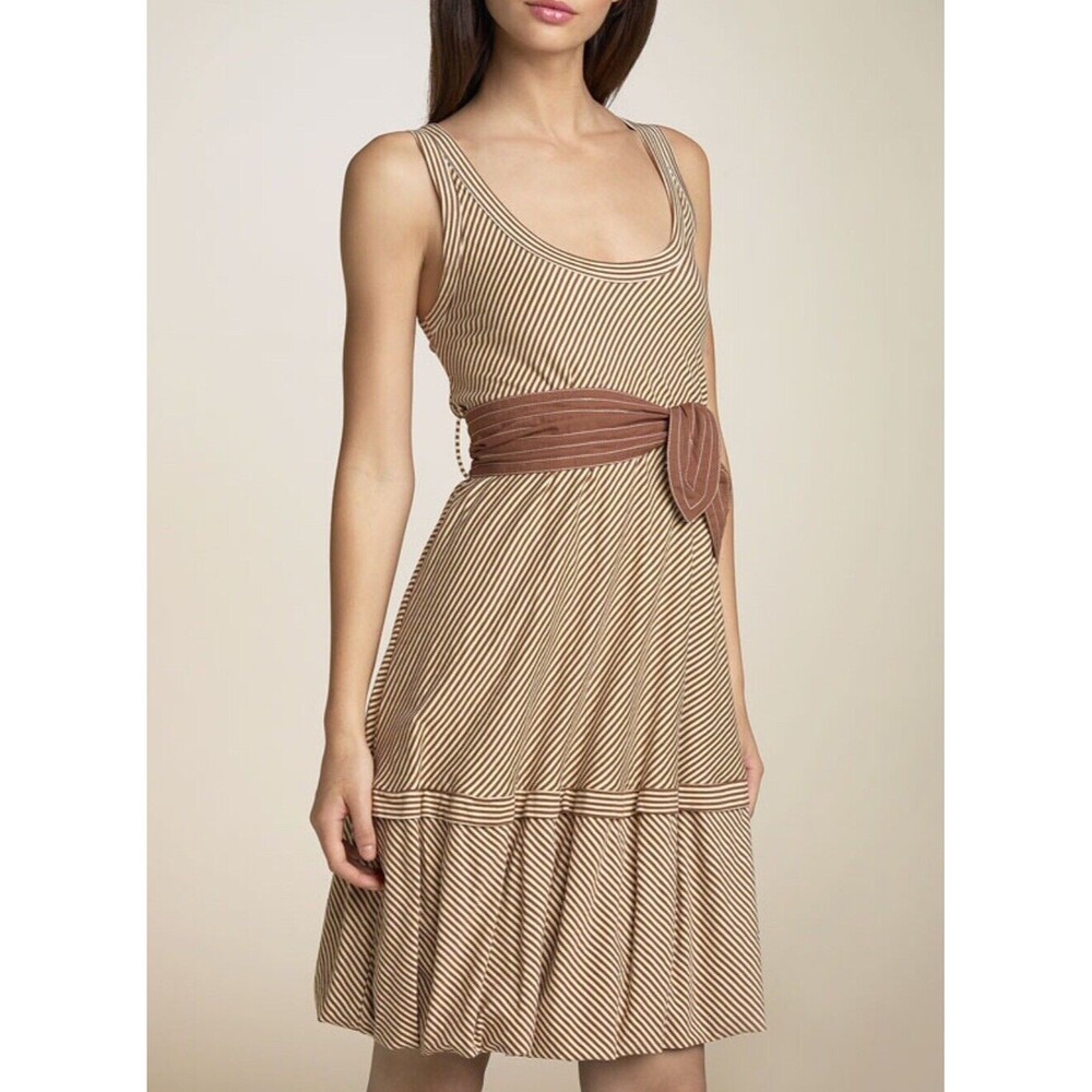 Plenty By Tracy Reese Tank Top Mini Dress Women’s Sm Brown/Cream Striped Bubble